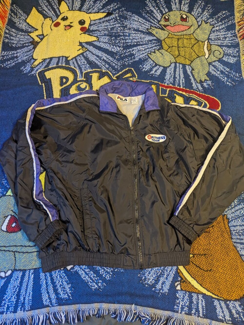 Vintage 90s FILA 24 Hour Fitness Team Black Purple Windbreaker sz Large